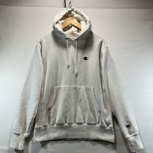 Champion Sweater Mens Size M Adult White Reverse Weave Hoodie Pullover Vtg